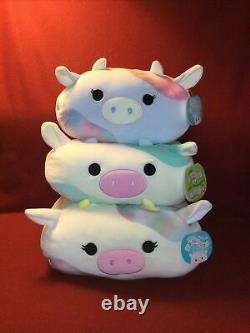 11 12 BELANA CANDESS CAEDIA Stackable COW Easter Squishmallow Plush 3 Toy Lot