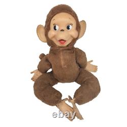 17 Vintage Brown Rubber Face Monkey Flat Hans + Feet Stuffed Animal Plush Toy