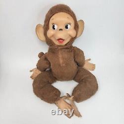 17 Vintage Brown Rubber Face Monkey Flat Hans + Feet Stuffed Animal Plush Toy