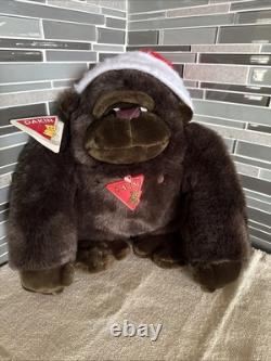 1988 DAKIN TSURUYA BROWN GORILLA STUFFED ANIMAL Plush Santa Hat NOS