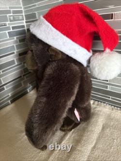 1988 DAKIN TSURUYA BROWN GORILLA STUFFED ANIMAL Plush Santa Hat NOS