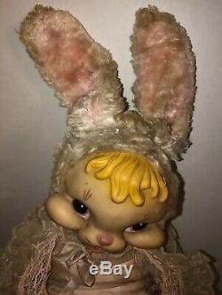 50s 60s RUSHTON Bunny Rabbit 24 Plush Dress Bonnet Star Creations Rubber Face