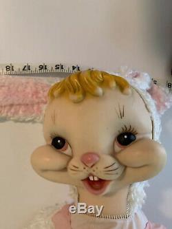 50s 60s RUSHTON Bunny Rabbit 24 Plush Dress Bonnet Star Creations Rubber Face
