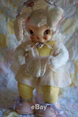 50s 60s Rare RUSHTON Bunny Rabbit 24 Plush Dress Star Creations Rubber Face