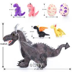 7 Pcs Dragon Plush 21'' Large Stuffed Mommy Dragon with 4 Babies and 2 Eggs