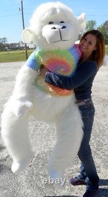 American Made Giant Stuffed White Gorilla 6 Foot Soft With RainbowTie Dye Shirt