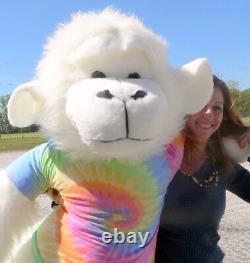 American Made Giant Stuffed White Gorilla 6 Foot Soft With RainbowTie Dye Shirt