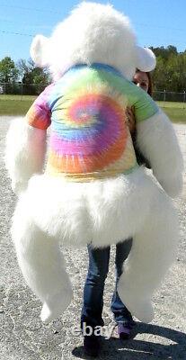 American Made Giant Stuffed White Gorilla 6 Foot Soft With RainbowTie Dye Shirt