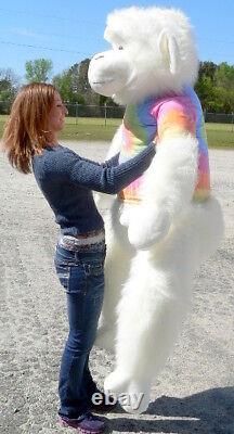 American Made Giant Stuffed White Gorilla 6 Foot Soft With RainbowTie Dye Shirt