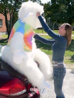 American Made Giant Stuffed White Gorilla 6 Foot Soft With RainbowTie Dye Shirt