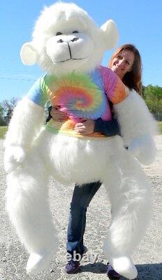 American Made Giant Stuffed White Gorilla 6 Foot Soft With RainbowTie Dye Shirt