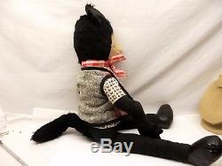 Antique Big Bad Wolf Felt Doll Plush Stuffed Animal Stockinette Wool Vtg 26