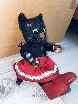 Antique Black White Cat Made In Germany Antique Teddy Bear Plush Kersa Germany