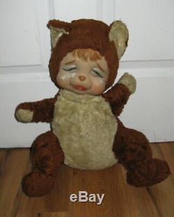 Antique VTG Rushton Crying Bear Plush Clean Rubber face Teddy Stuffed Animal 16