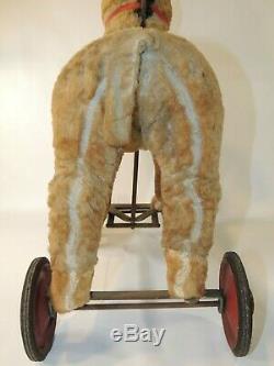 Antique VTG Stuffed Animal Plush Riding Donkey Straw Toy Halloween Decor Mohair