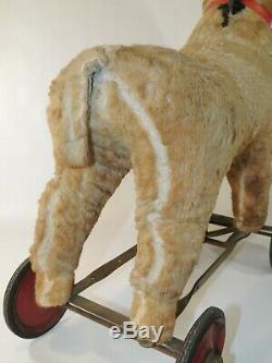 Antique VTG Stuffed Animal Plush Riding Donkey Straw Toy Halloween Decor Mohair