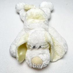 Aurora Baby White Puppy Dog Plush Yellow Satin Ears 14 Stuffed Animal Sewn Eyes