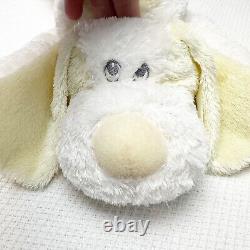 Aurora Baby White Puppy Dog Plush Yellow Satin Ears 14 Stuffed Animal Sewn Eyes