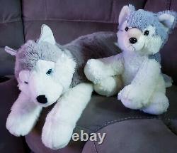 Aurora Siberian Husky Plush Lot 3 Blue Eyed Large Brown Dog Small Sitting, Pup