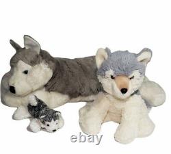 Aurora Siberian Husky Plush Lot 3 Blue Eyed Large Brown Dog Small Sitting, Pup