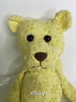 Commonwealth 1999 Yellow Floral Chenille Bear Plush 13in Beanbag Stuffed Animal