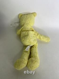 Commonwealth 1999 Yellow Floral Chenille Bear Plush 13in Beanbag Stuffed Animal