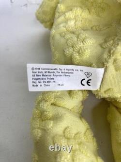 Commonwealth 1999 Yellow Floral Chenille Bear Plush 13in Beanbag Stuffed Animal