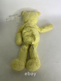 Commonwealth 1999 Yellow Floral Chenille Bear Plush 13in Beanbag Stuffed Animal