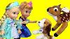Elsa And Anna Toddlers Feed Cute Stuffed Animal Pets