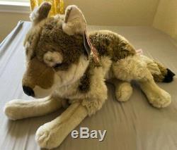 FAO Schwarz THE 2007 18 Plush Tan Furry Realistic Wolf Collectible with Tags