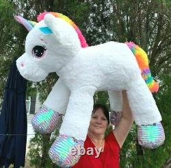 Fairfield HUGE JUMBO White Unicorn Laying 46 LONG Plush Stuffed Animal Toy