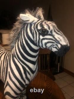 GIANT! 29 Zebra Plush Toy Stuffed Animal Black White Stripe Standing Horse Pony