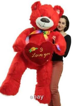 Giant Red Teddy Bear with I Love You Heart Pillow, Big Plush Soft Stuffed Animal