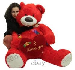 Giant Red Teddy Bear with I Love You Heart Pillow, Big Plush Soft Stuffed Animal