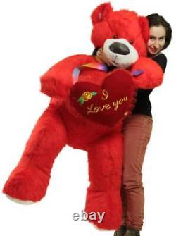 Giant Red Teddy Bear with I Love You Heart Pillow, Big Plush Soft Stuffed Animal