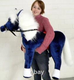 Giant Stuffed Horse 36 Inches Blue Color Plush Pony Made in the USA America