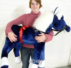 Giant Stuffed Horse 36 Inches Blue Color Plush Pony Made in the USA America
