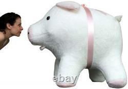 Giant Stuffed Pig 40 Inches Soft White with Pink Accents 3 Feet Wide Made in USA