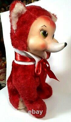 Gorgeous Vintage Rushton Slick Hot Red Foxy Fox Plush Stuffed Animal With Rubber