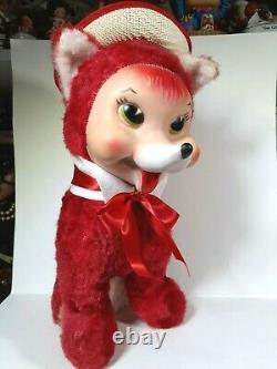 Gorgeous Vintage Rushton Slick Hot Red Foxy Fox Plush Stuffed Animal With Rubber