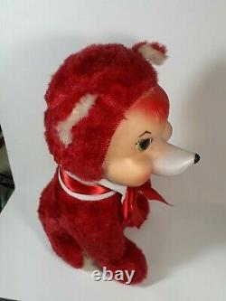 Gorgeous Vintage Rushton Slick Hot Red Foxy Fox Plush Stuffed Animal With Rubber