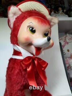 Gorgeous Vintage Rushton Slick Hot Red Foxy Fox Plush Stuffed Animal With Rubber