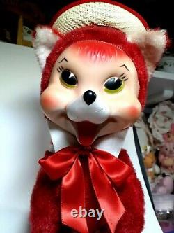 Gorgeous Vintage Rushton Slick Hot Red Foxy Fox Plush Stuffed Animal With Rubber