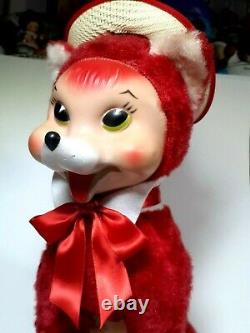 Gorgeous Vintage Rushton Slick Hot Red Foxy Fox Plush Stuffed Animal With Rubber