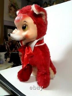 Gorgeous Vintage Rushton Slick Hot Red Foxy Fox Plush Stuffed Animal With Rubber