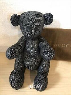 Gucci Teddy Bear Plush Toy Stuffed Animal GG Logo Pattern Monogram Black USED