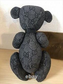 Gucci Teddy Bear Plush Toy Stuffed Animal GG Logo Pattern Monogram Black USED