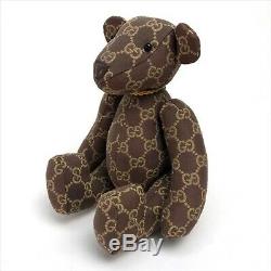 Gucci Teddy Bear Plush Toy Stuffed Animal GG Logo Pattern Monogram Brown USED