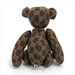 Gucci Teddy Bear Plush Toy Stuffed Animal GG Logo Pattern Monogram Brown USED