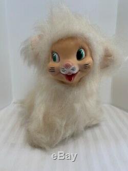Gund Rubber Face Rabbit Mouse White Long Hair Stuffed Animal Plush Vintage